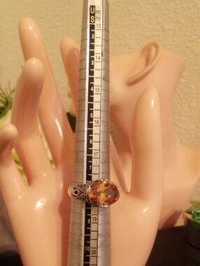 Vintage Style Amber Marcasite Filigree Cocktail Ring Size 8.5